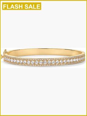14K Gold Plated Cubic Zirconia Bangle Tennis Bracelet Oval 7 Inch